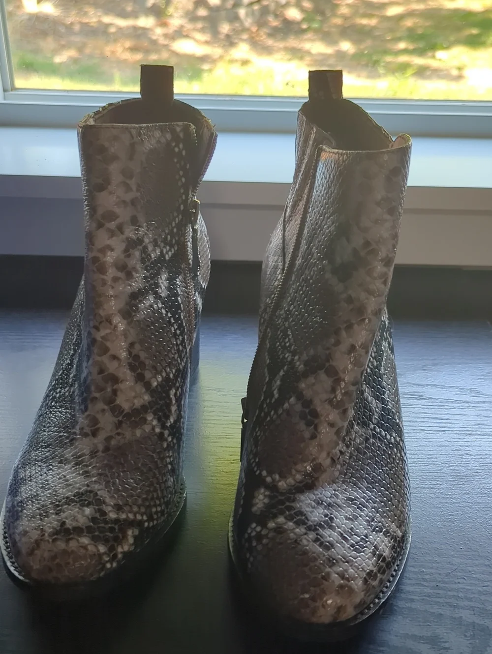 Blondo Snake-Print Ankle Booties in Neutral Tones